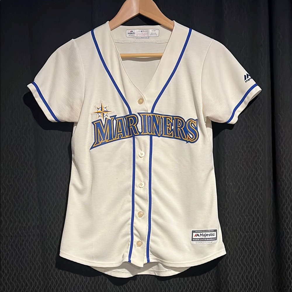 Majestic White and Blue Women's Mariners Jersey